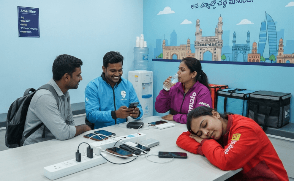 Amazon Opens Free AC Rest Stops for Hyderabad Gig Workers Now