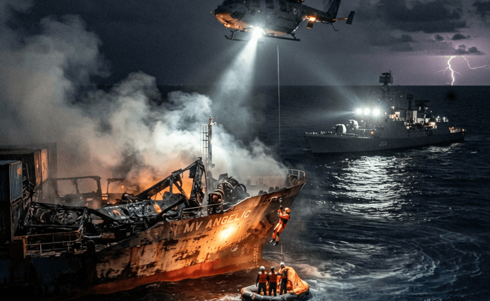India Saves Stranded Sailors After Cargo Ship Catches Fire